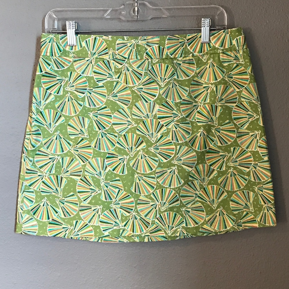 J Crew Green Fan Print Short Twill Skirt Size 8